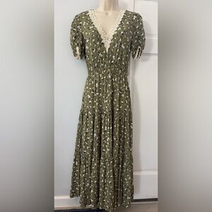 Zara Olive Floral Tiered Midi Dress